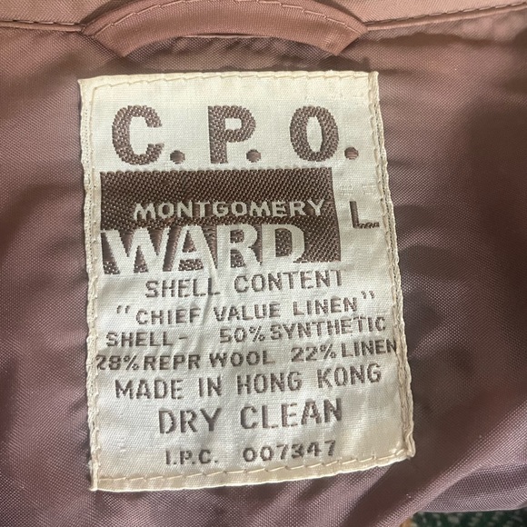 Vintage 70s CPO Mens Wool Linen Plaid Flannel Shirt Jacket Large Montgomery Ward - Picture 10 of 10